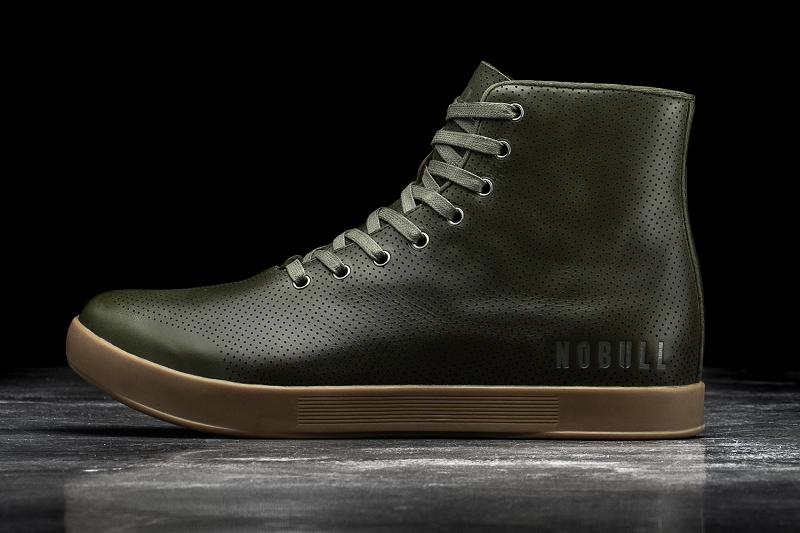 Olive Nobull High-Top Army Leather Women\'s Trainers | CA U1993Z